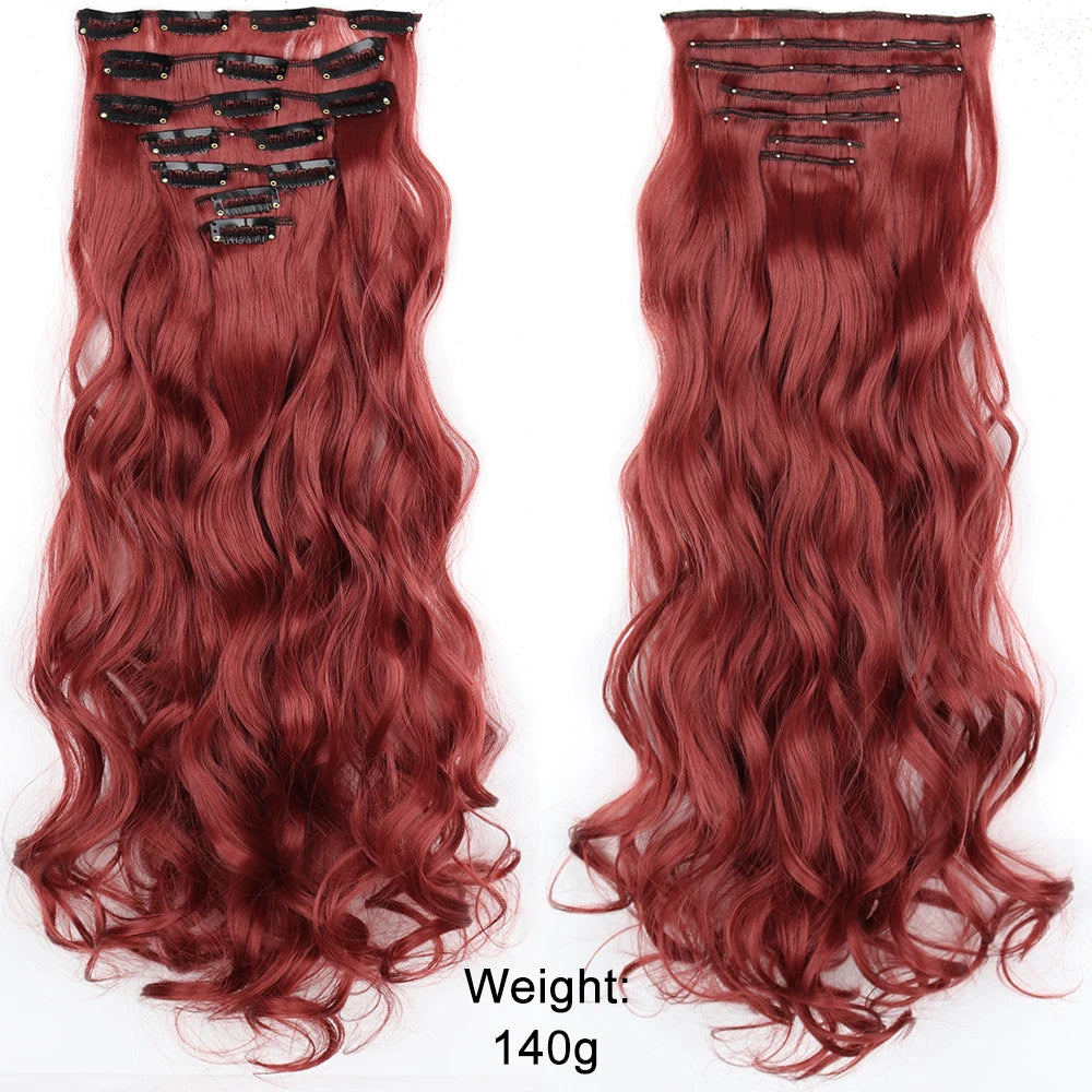 7Pcs/Set 16 Clips Wig Hair Accessories Extension Black Long Straight Natural Hair Wigs Ombre Hairpiece Heat Resistant Fiber For Women Hair Style