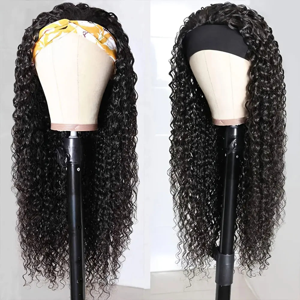 250% Density Headband Wigs Human Hair For Women Deep Water Wave Natural Color Deep Wave Glueless Human Hair Wig  Human Hair