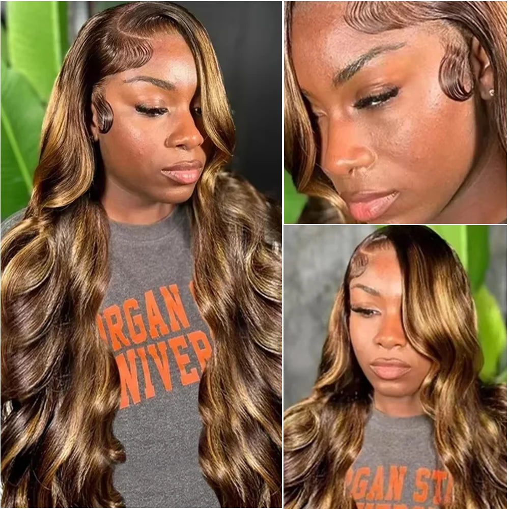 P4/27 Highlight Wig Honey Blonde Colored Body Wave Human Hair Wigs 13x6 HD Frontal Human Hair Style Wigs for Women Pre Plucked 30 40 Inches