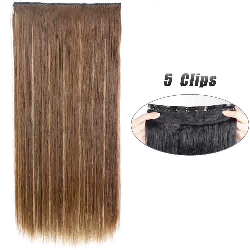 Synthetic Wig 5 Clip In Hair Accessories and Extensions Long Straight Wigs Hair Style Hairpiece Black Brown Blonde 80CM Natural Fake Hair For Women