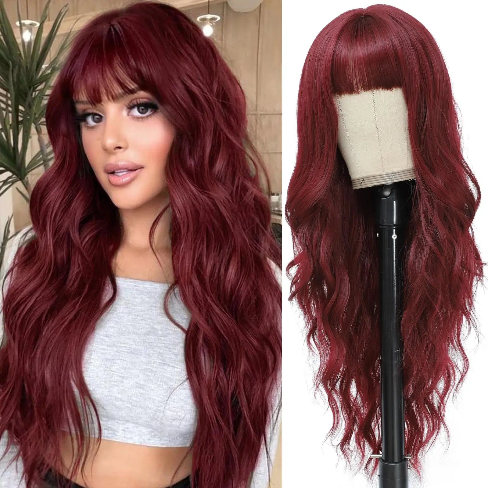 Gray long curly hair style synthetic wig with big waves, Halloween cosplay wigs, daily wig, high-temperature hair fiber wig set