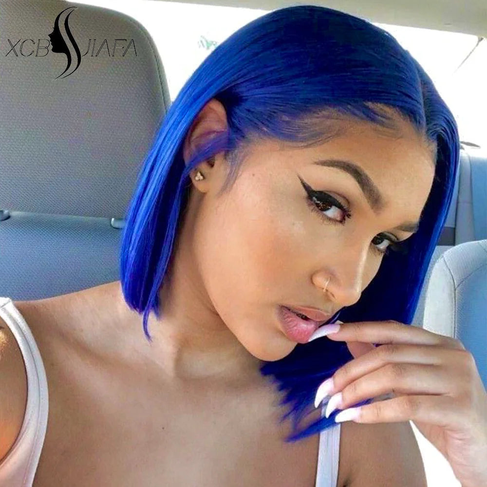 Brazilian Hair Wigs Straight Navy Blue Bob Human Hair Wig 180 Density 13x4 HD Lace Frontal Wigs On Clearance Sale For Black Women Hair Style