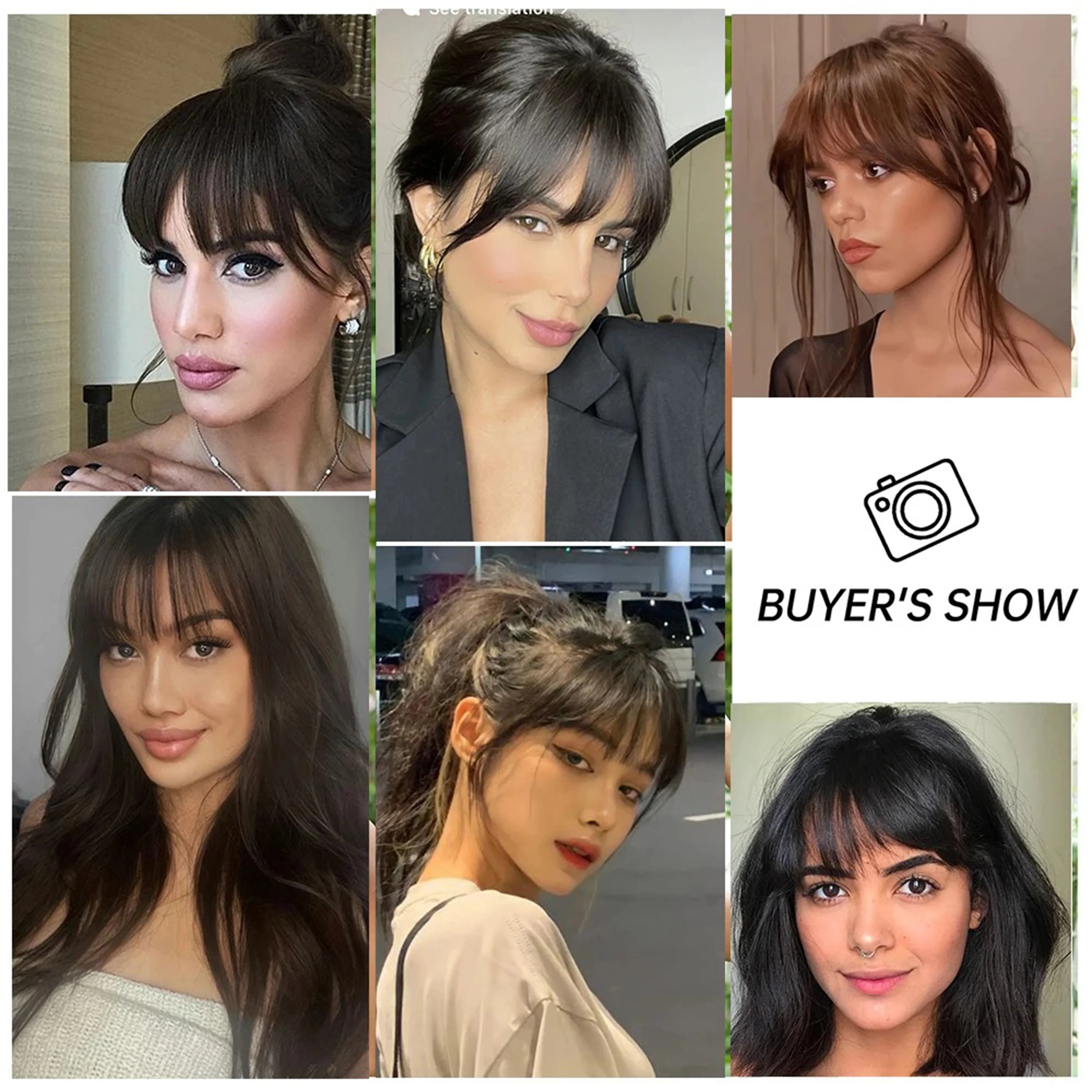 100% Human Hair Bangs Natural Brown Wispy Bang Wigs Hair Clip in Bangs Fringe with Temples Hairpiece for Women  Clip on Air Bang 4.5in Wigs Accessories