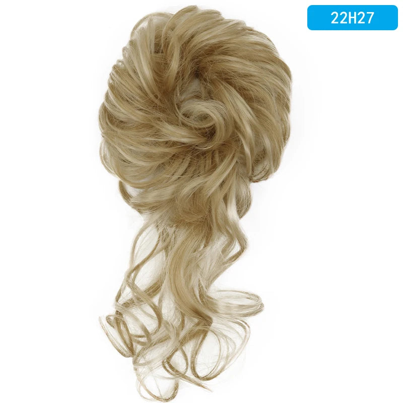 AZQUEEN Messy Bun Hair Extension Synthetic Elastic Band Curly Wave Chignon Scrunchies Donut Updo Hairpiece For Women