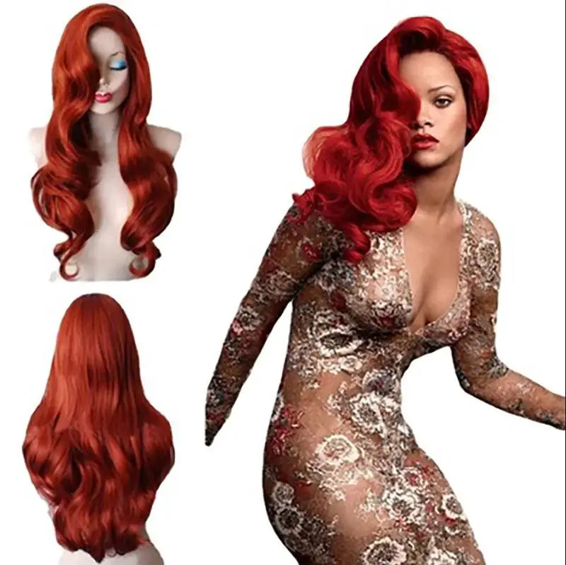 SuQ Synthetic Wig Women's  Copper Red Hair Wigs Synthetic Natural Cosplay Party Long Wave Middle Part Heat Resistant Daily Use Women