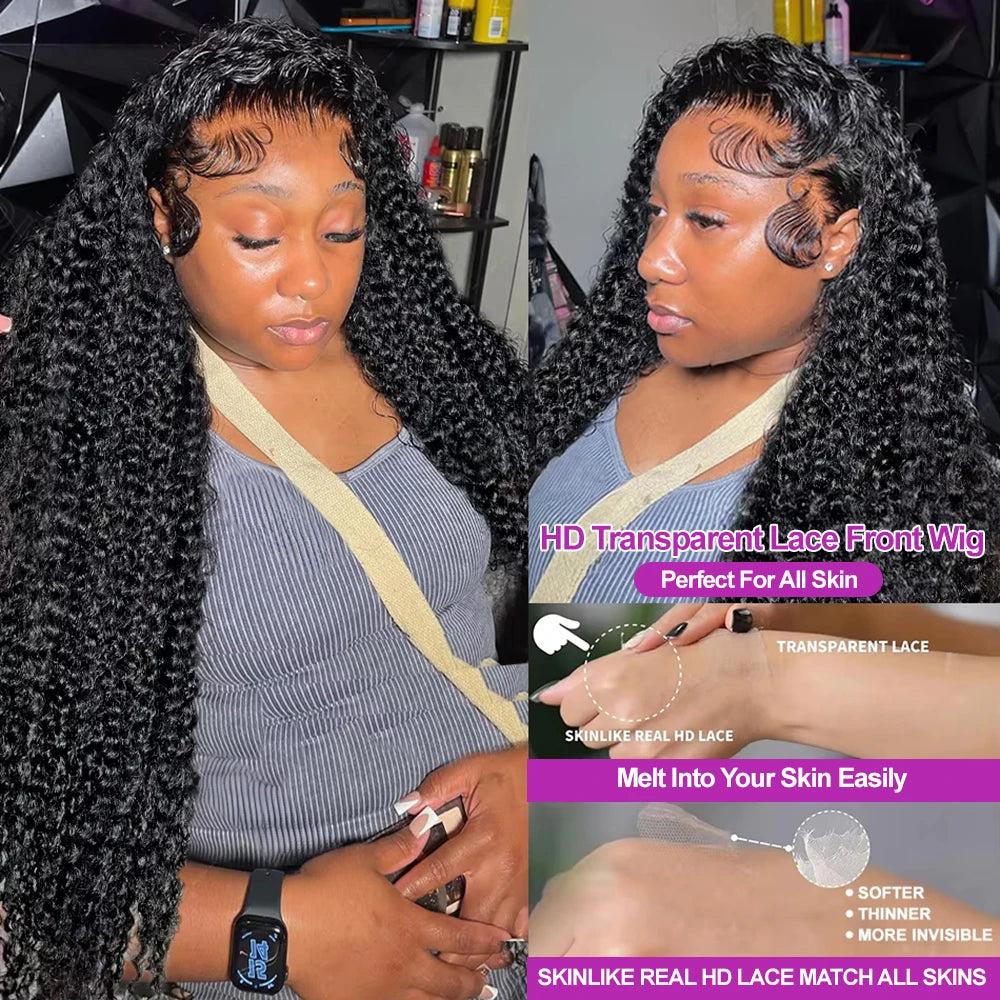 Transparent 250% Density Water Culry 360 Full Lace Frontal Wig Human Hair 40Inch Deep Wave 13x4 13x6 Hd Lace Front Wigs For Women
