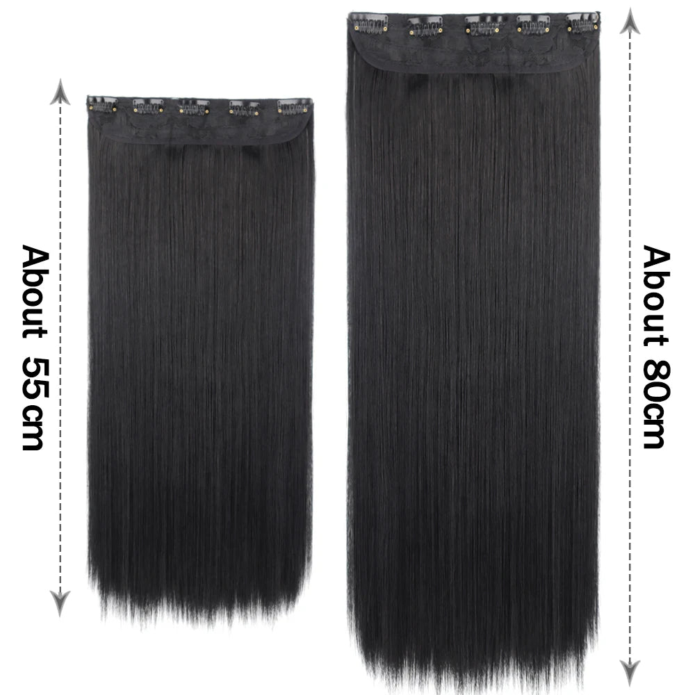 Synthetic Wig 5 Clip In Hair Accessories and Extensions Long Straight Wigs Hair Style Hairpiece Black Brown Blonde 80CM Natural Fake Hair For Women