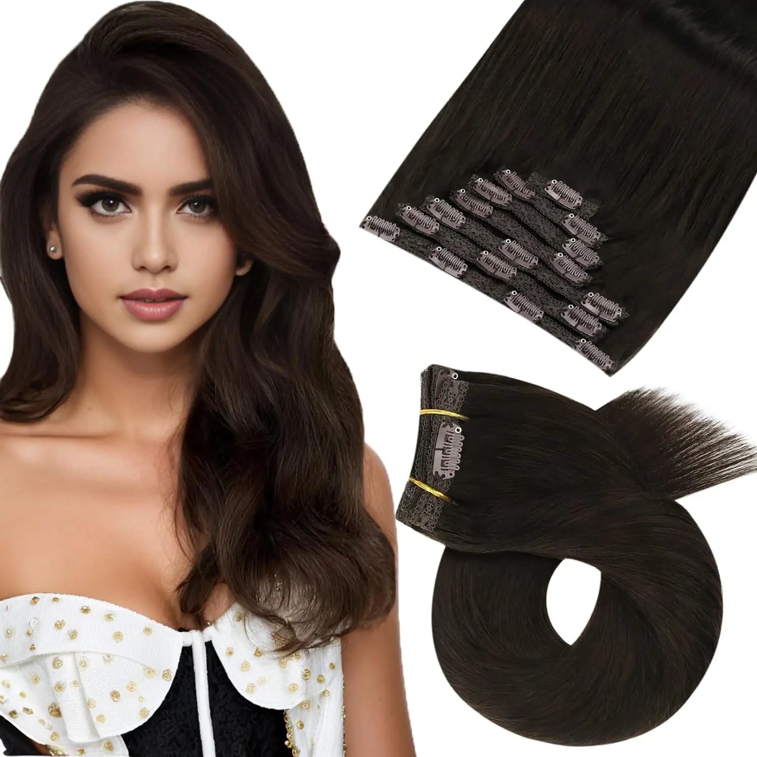 [Hot Sale] Moresoo Clip in Wigs Hair Extensions Real Natural Hair Remy Straight Wig Set 5&7 Pcs Brazilian Clip in Human Hair Extensions and Accessories