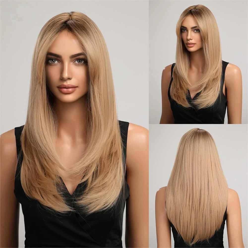 CharmSource Blonde Long Hair Natural Straight Wig Synthetic Wigs  for Women Daily Party High Density