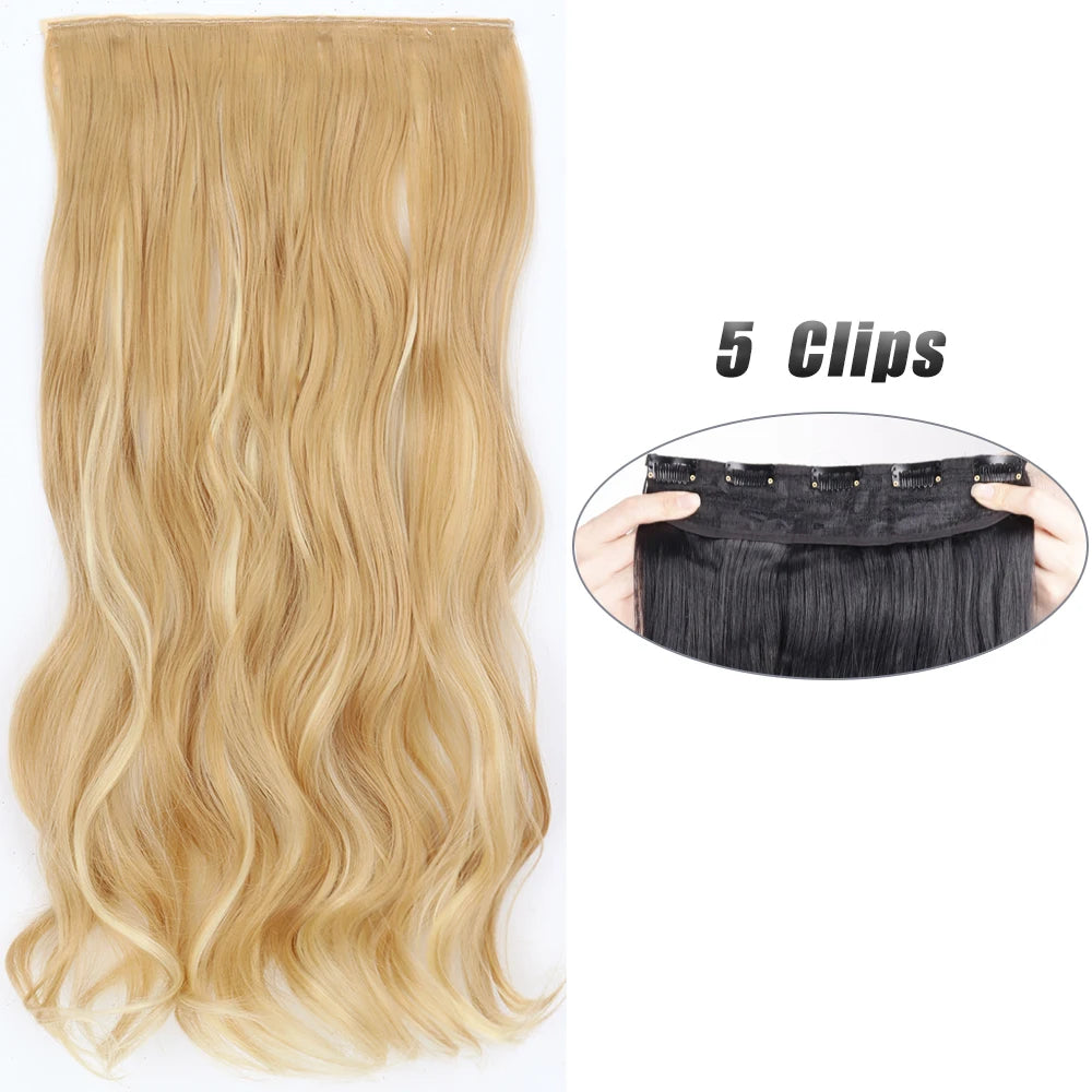Synthetic Wig 5 Clip In Hair Accessories and Extensions Long Straight Wigs Hair Style Hairpiece Black Brown Blonde 80CM Natural Fake Hair For Women