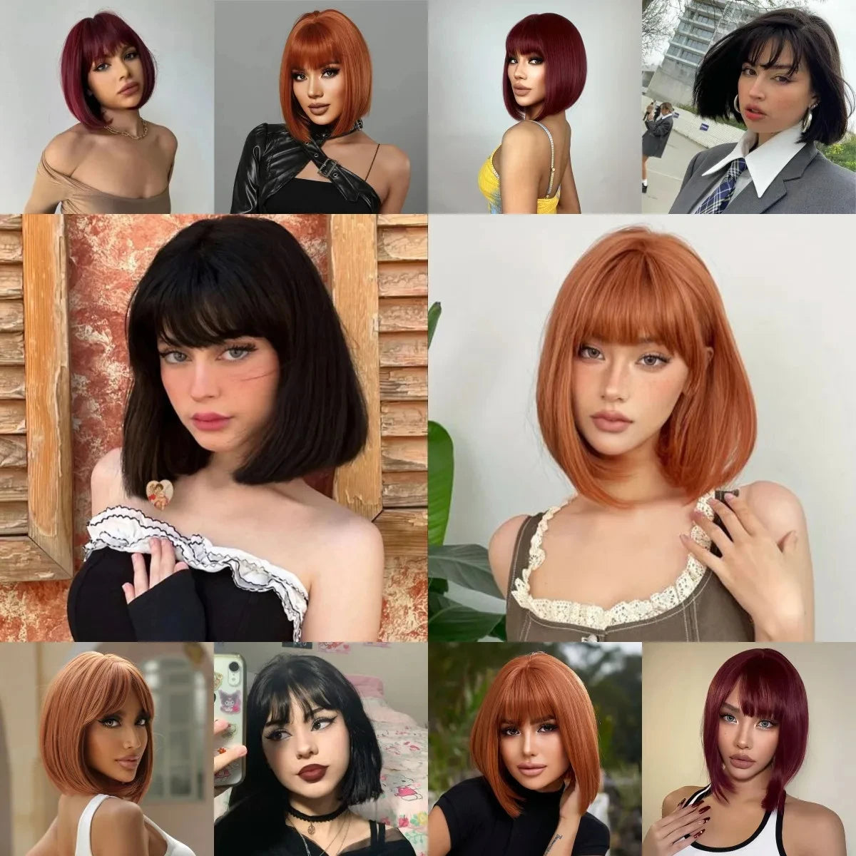 Short straight synthetic wig Ginger Brown Bob wigs with straight bangs Ladies Cosplay daily natural high temperature silk wigs