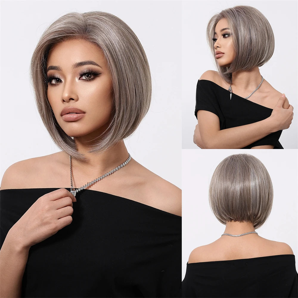 13 * 6 large lace wig, gradient white gold bob, linen shoulder length short hair wigs, suitable for everyday women