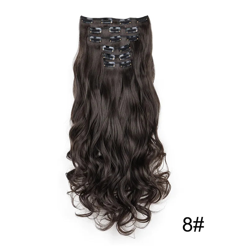 Wig Synthetic 24Inch 16Clips Long Curly Wigs Hair and Accessories Extension Heat Resistant Hair Extension Clips In Ombre Black Brown Blond Women