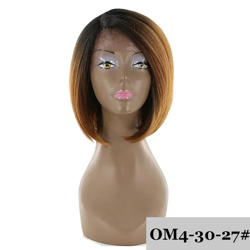 Ombre Bob Wig With Dark Roots Pre Plucked Straight Synthetic Hair Wigs Left Side Part Short Bob For Black Women
