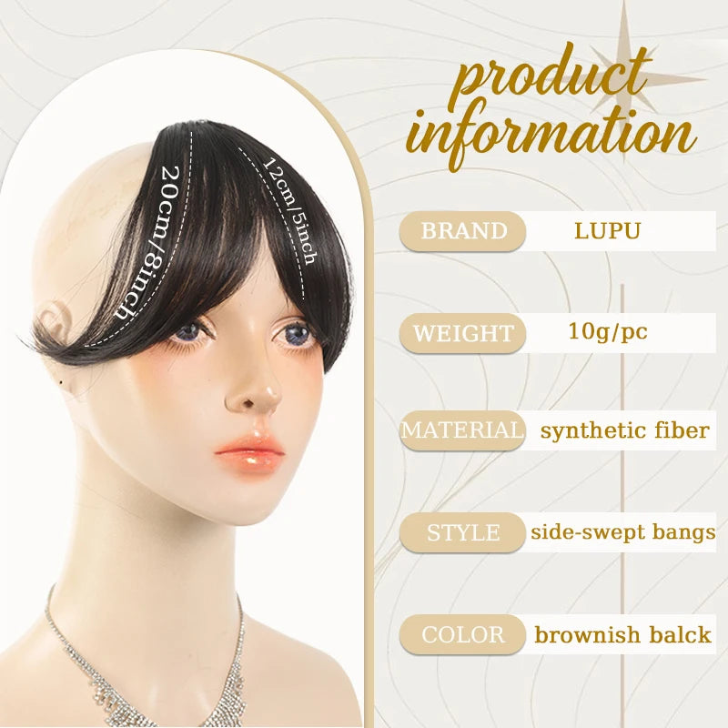 Synthetic Clip in Wigs Hair Bangs Wig Wispy Side-swept Bangs Hair Clip Fake Bang Fringe with Temples Hairpiece for Women Wig Daily Use
