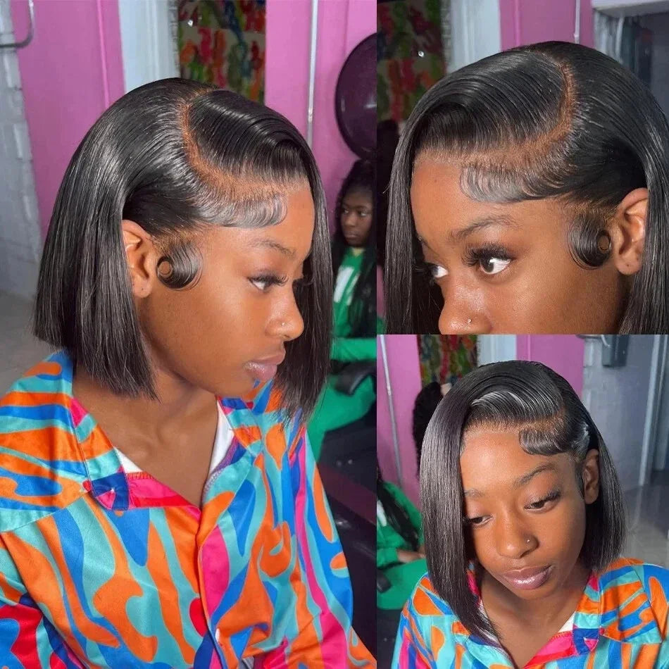 200% Density 13x4 Short Wig Bob Straight Brazilian Remy Hair Wigs HD Transparent Lace Full Lace Frontal Hair Style 4x4 5x5 Closure Wig 2x6 Lace