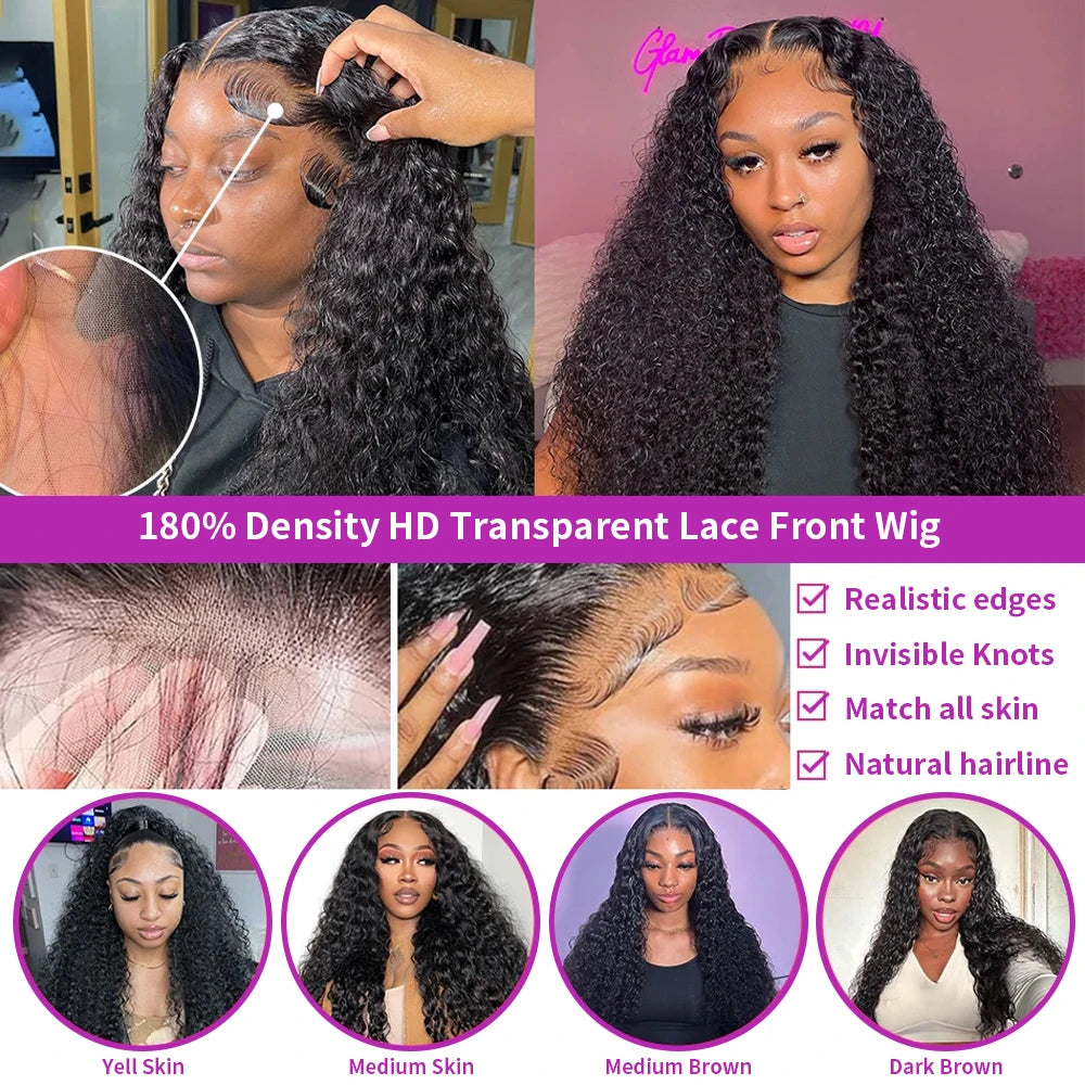 Transparent 250% Density Water Culry 360 Full Lace Frontal Wig Human Hair 40Inch Deep Wave 13x4 13x6 Hd Lace Front Wigs For Women