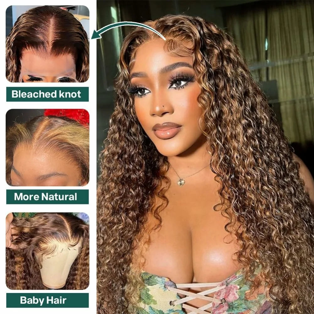 Highlight Deep Wave 4/27 Lace Front Wig Human Hair Wigs 13x6 13x4 HD Lace Frontal Wig 1B/30 Colored Ombre Honey Blonde Human Hair Style Wigs