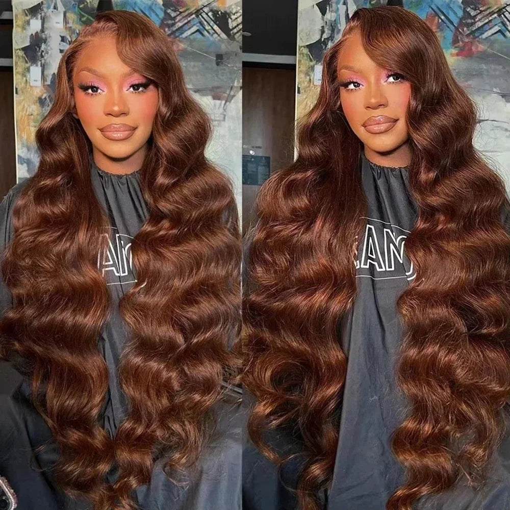 220Density HD Chocolate Brown 13x4 Body Wave Lace Front Wig Brazilian 13x6 Lace Frontal Wigs For Women 100% Remy Human Hair Wig