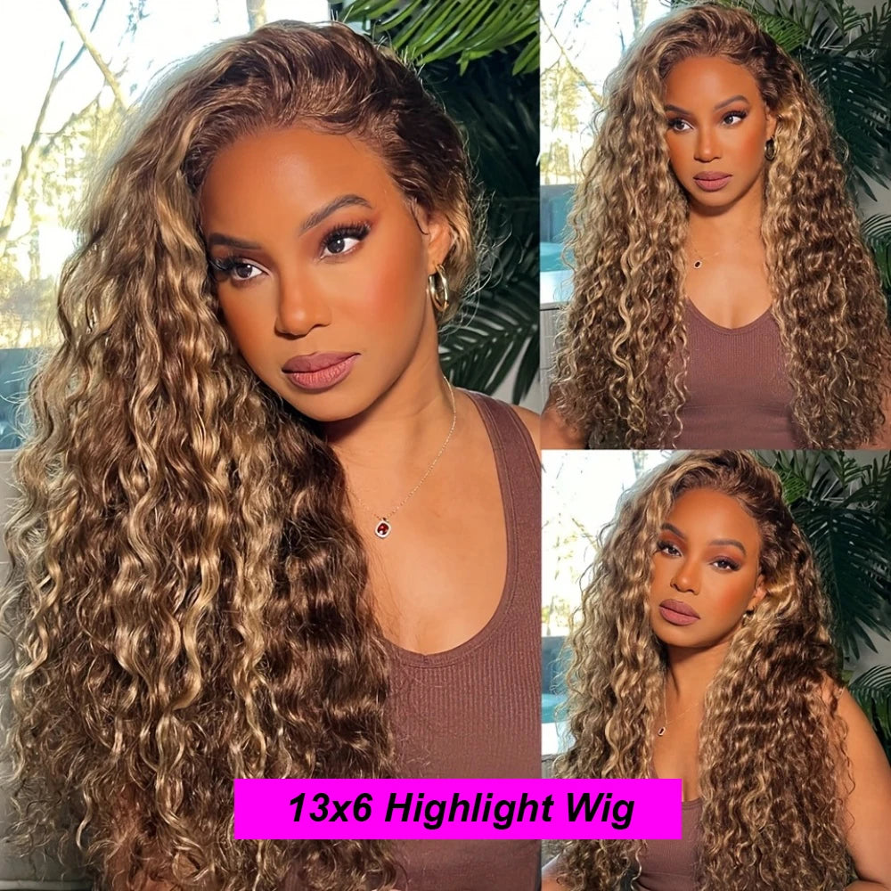 Highlight Deep Wave 4/27 Lace Front Wig Human Hair Wigs 13x6 13x4 HD Lace Frontal Wig 1B/30 Colored Ombre Honey Blonde Human Hair Style Wigs