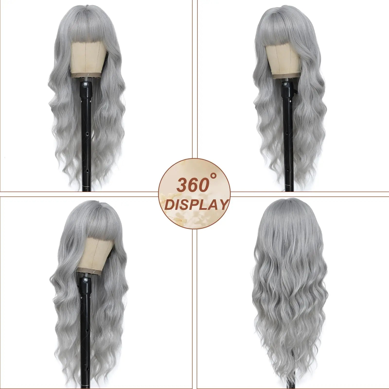 Gray long curly hair style synthetic wig with big waves, Halloween cosplay wigs, daily wig, high-temperature hair fiber wig set