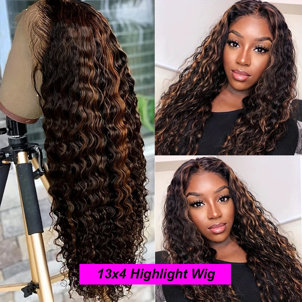 Highlight Deep Wave 4/27 Lace Front Wig Human Hair Wigs 13x6 13x4 HD Lace Frontal Wig 1B/30 Colored Ombre Honey Blonde Human Hair Style Wigs