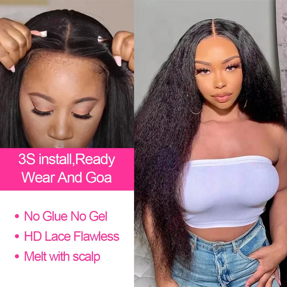 Pre Cut No Glue Glueless Wig Wear to Go Kinky Straight 13x6 360 HD Lace Frontal Wigs Yaki Straight 100% Human Wigs Hair