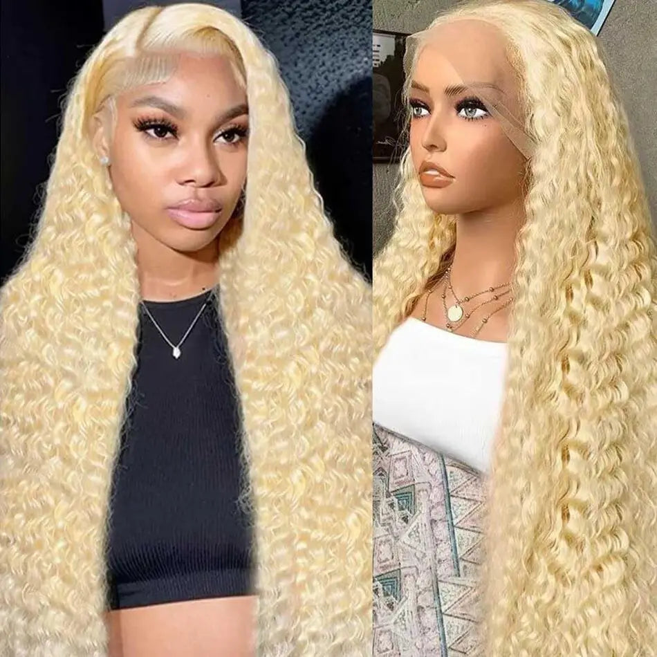 613 Blonde Deep Wave Hair Wigs 13x4 13x6 HD Transparent Lace Front Wig 100% Human Hair HD Lace Closure Wig For Women Nature Black Hair Style