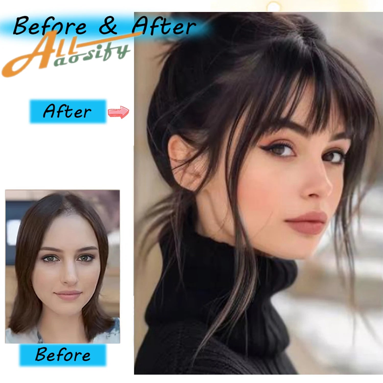 Synthetic Hair Wigs Clip In Double sideburns dragon whiskers bangs Invisible Front Fringes Clip in Wig Hair Style Air Fake Hair Bangs For Women