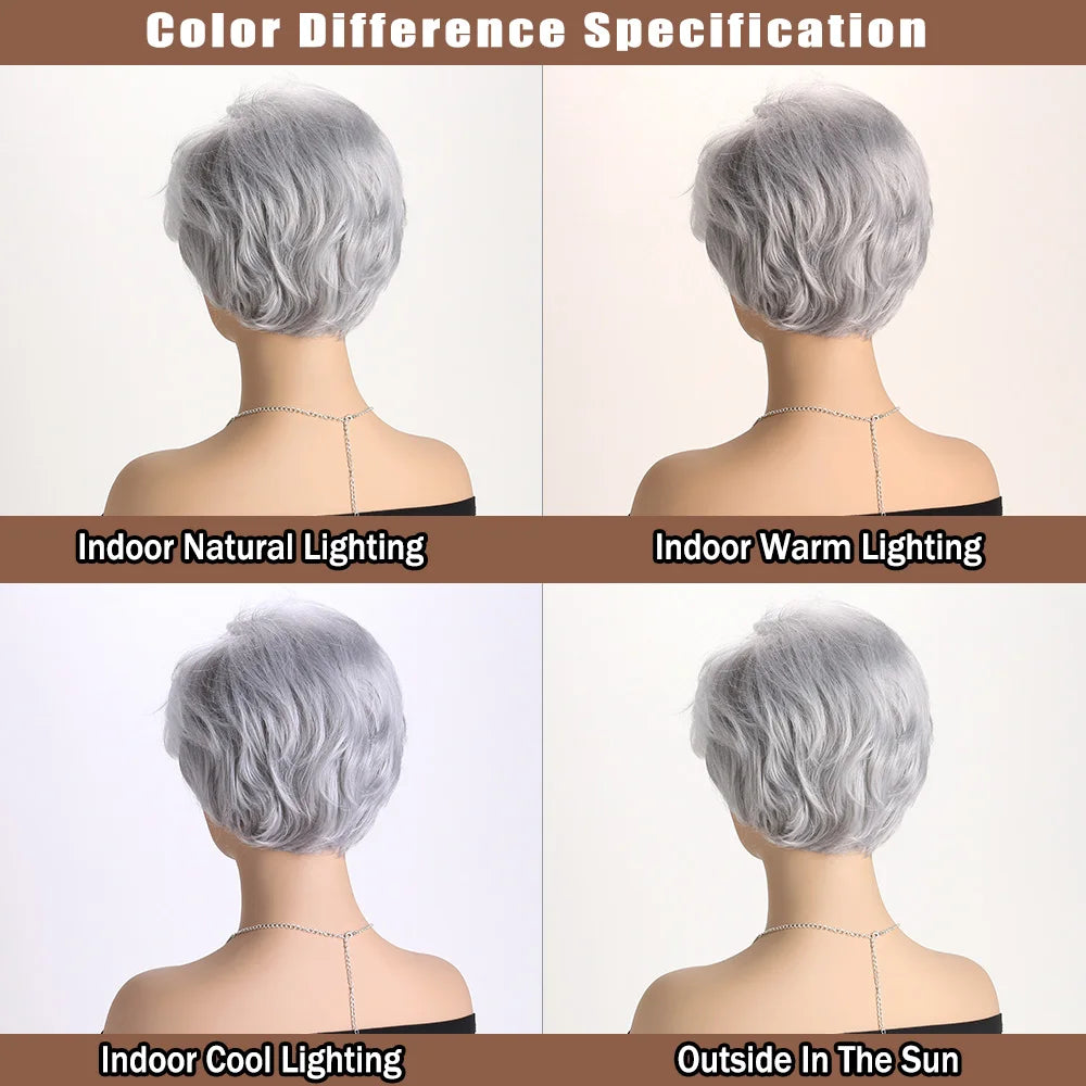Short Natural Wigs with Bangs Soft Mommy Hair Daily Use Short  Grey Ombre Curly Synthetic Hair Costume Party Wig for Women