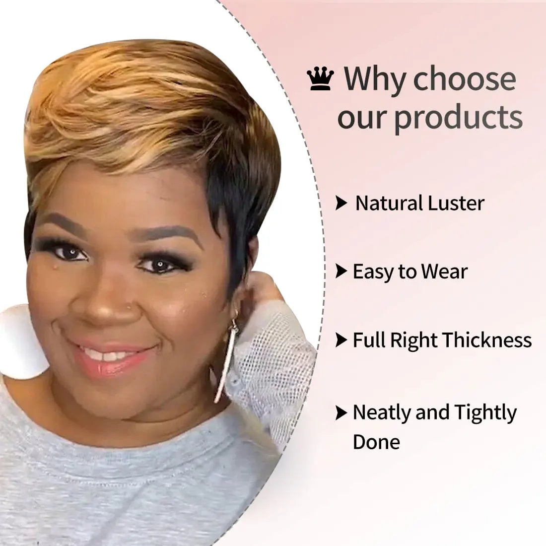 WIGERA Highlight Synthetic Hair Wigs Short Straight  Pixie Cut Hair Bob Wig Honey Gold Mix Black For Woman Daily Use