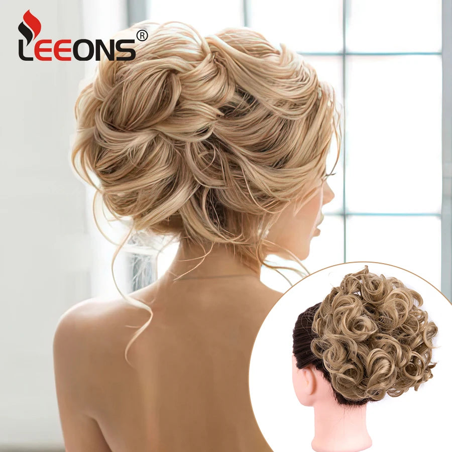 Leeons Syntheic Chignon Hair Wigs piece Curly Bun Hair Extensions and Accessories Scrunchie Updo Hair Pieces Combs In Messy Bun Hair Piece For Women Wig