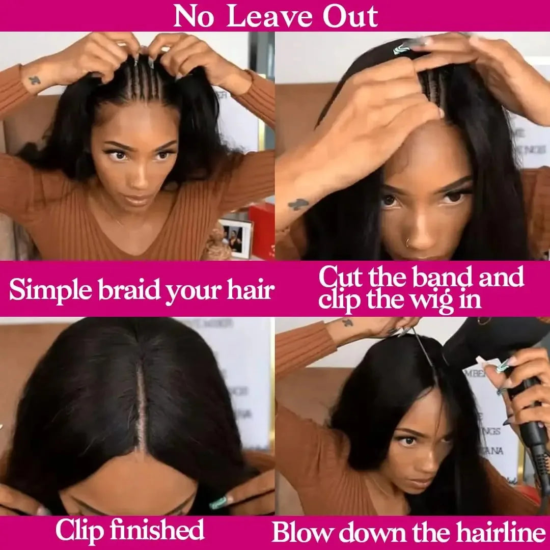 230 Density Straight V Part Wigs Hair Human Hair Wear And Go Glueless Black Brazilian Wigs 100% Human Hair 36Inch No Lace For Women Wig