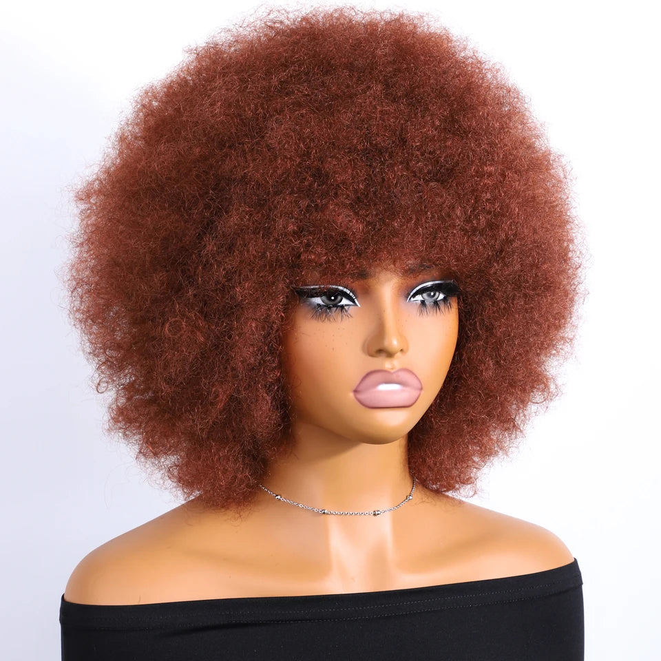 Sleek Brown Colored Human Hair Style Wigs For Women 14 Inch Wigs Short Afro Kinky Bulk Wigs 100% Real Brazilian Natural Real Wigs