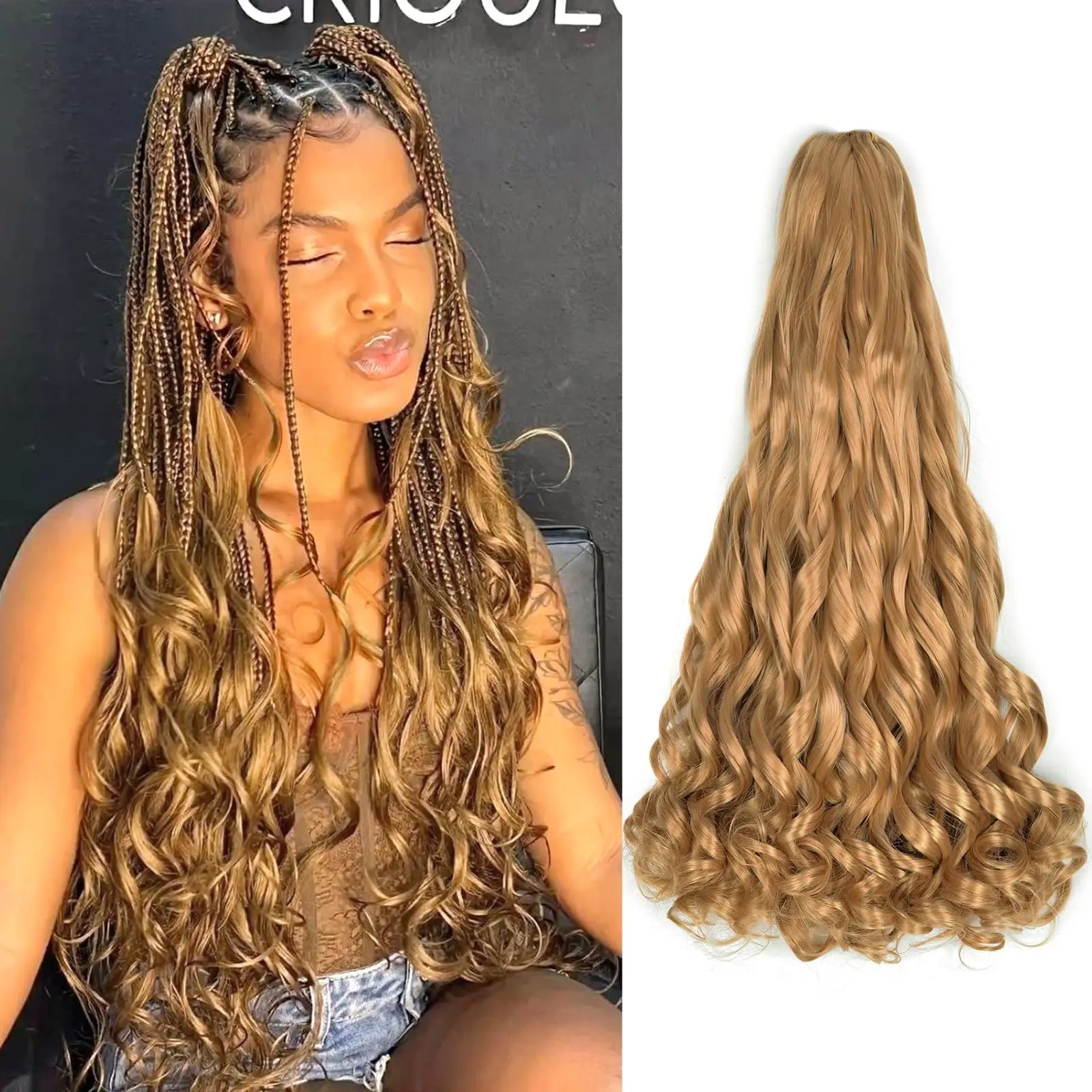 French Curly Braiding Hair Wigs 22Inch Synthetic Curly Braiding Wig Hair Pre Stretched Loose Wavy Curl Braiding Hair Accessories and Extensions For Women