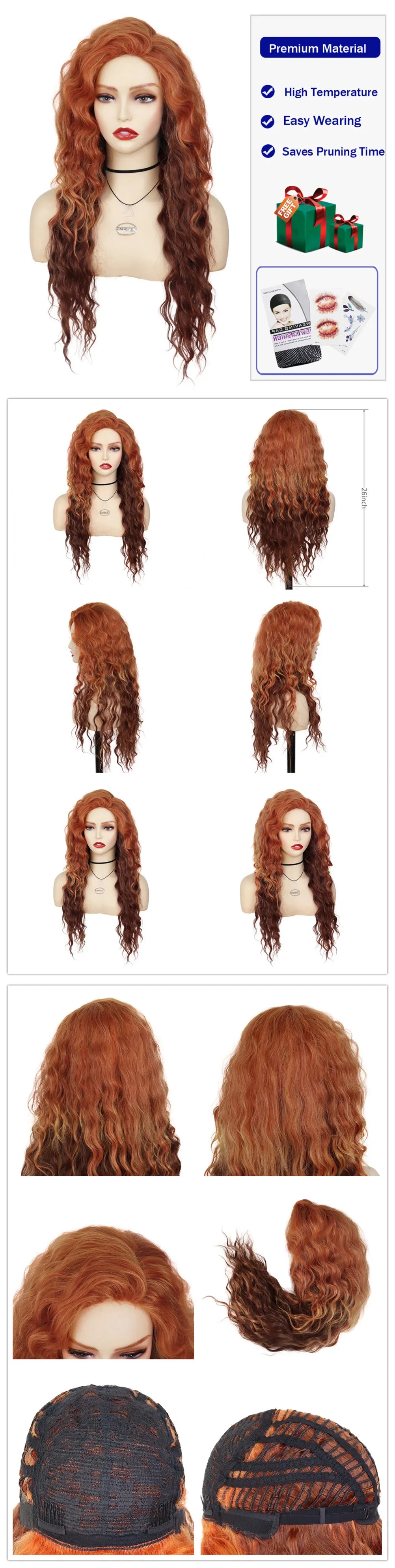 Womens Wig Long Synthetic Hair Ombre Blonde Curly Hair Wigs Female Natural Wavy Drag Queen Regular Wig 80s Gradient Hair Style Wigs for Student