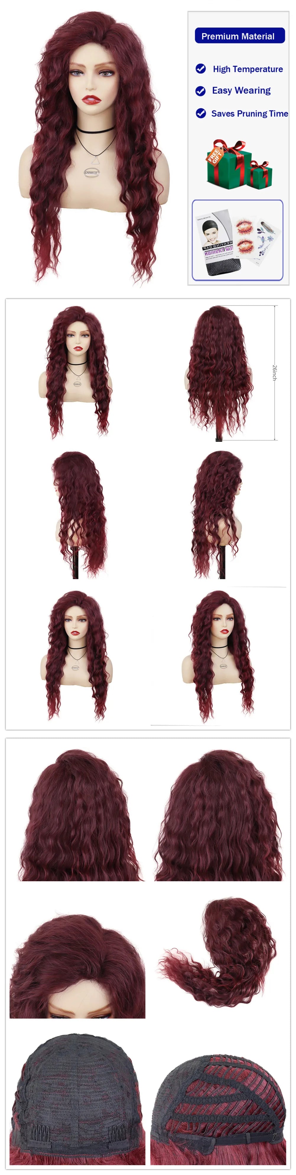 Womens Wig Long Synthetic Hair Ombre Blonde Curly Hair Wigs Female Natural Wavy Drag Queen Regular Wig 80s Gradient Hair Style Wigs for Student