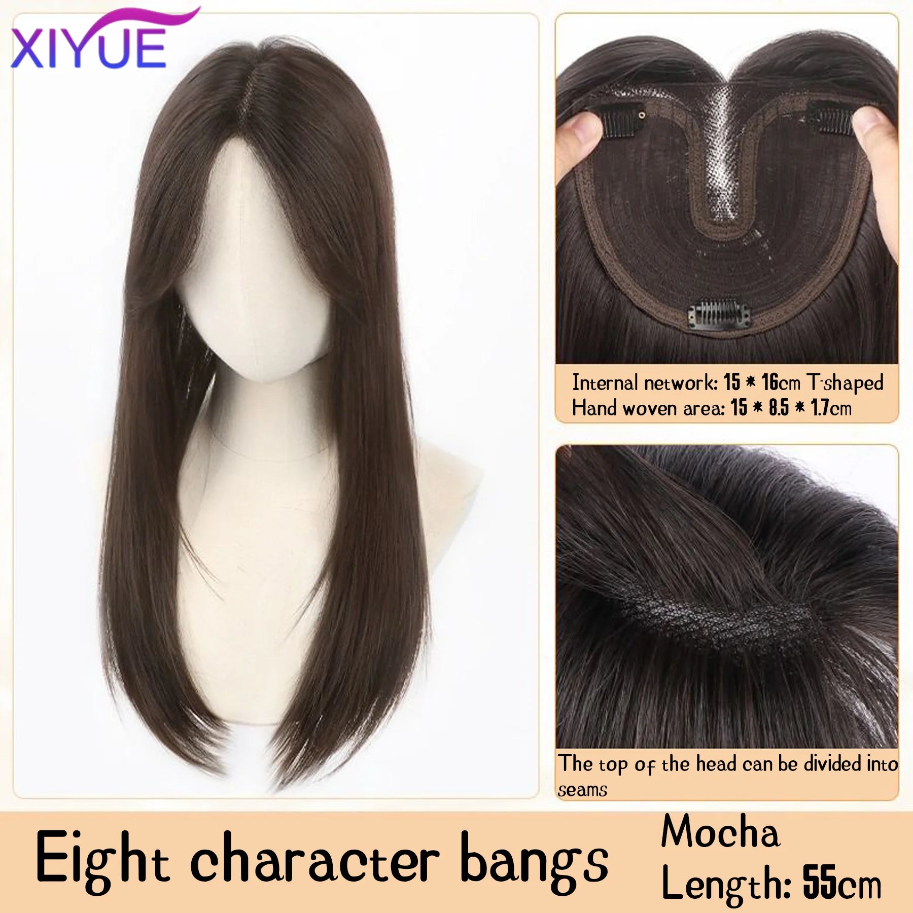 Synthetic Long Straight Layered Wigs Hair Clip in Hair Extensions and Accessories Natural Fluffy Head Top Fake Hair Piece with Bang Clip for Women Wig Daily Use