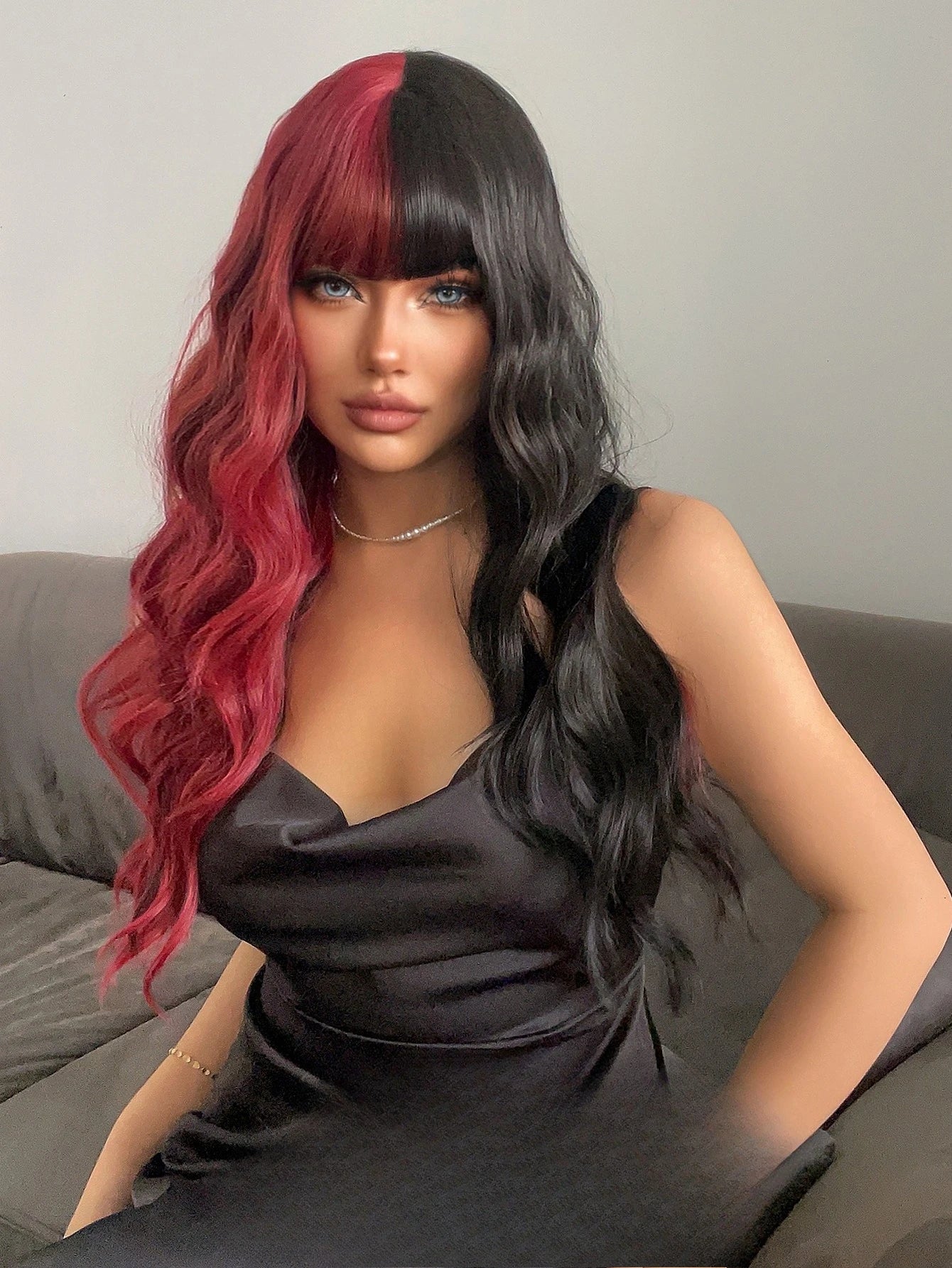 Wig Female Long Curly Wigs Hair Qi Bangs JK Realistic Scalp Lolita Natural Daily Facial Trim Full Headgear for Women Hair Wigs