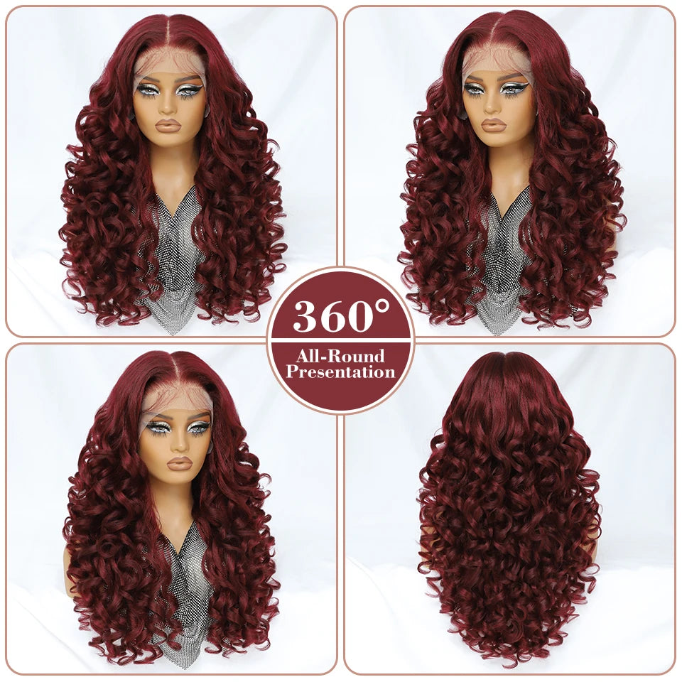 Latisha HD Synthetic Lace Front Wigs Curly Pre Plucked Lace Frontal Wig with Bangs for Women Highlight with Babyhair 24Inch Wigs