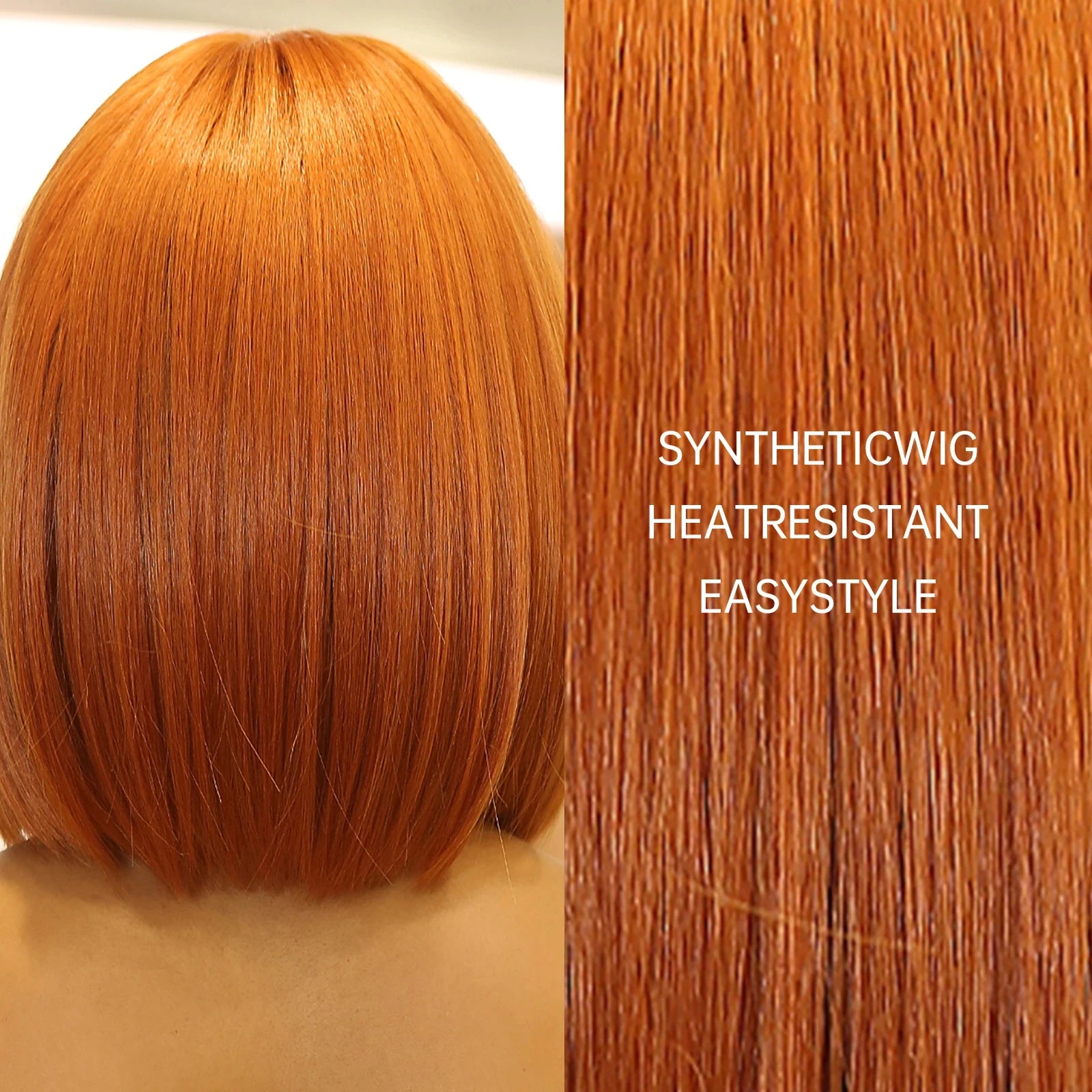 Short straight synthetic wig Ginger Brown Bob wigs with straight bangs Ladies Cosplay daily natural high temperature silk wigs