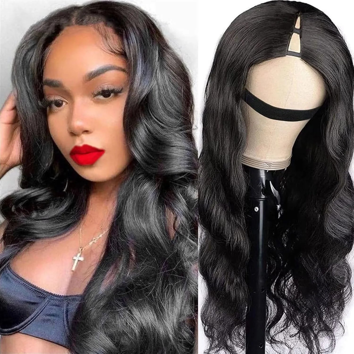 New Brand 250% Density Natural Black Body Wave V Part Wig Human Hair Gluelesss Upgrade U Part Wigs for Black Women Human Hair