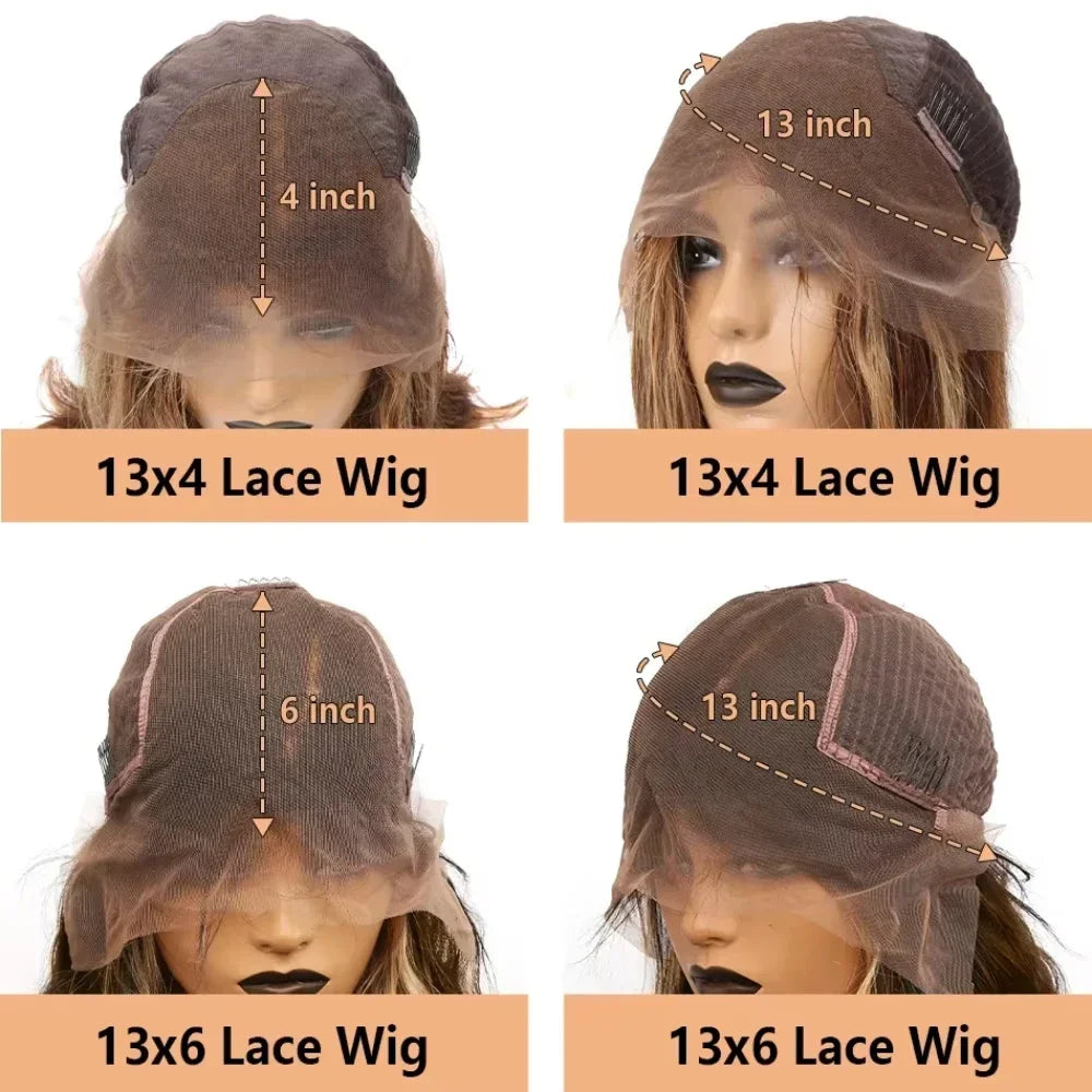 13x6 HD Chocolate Brown Bone Straight Lace Front Wig  36 Inch Lace Frontal Wig Human Hair Pre Plucked #4 Colored Human Hair Wig
