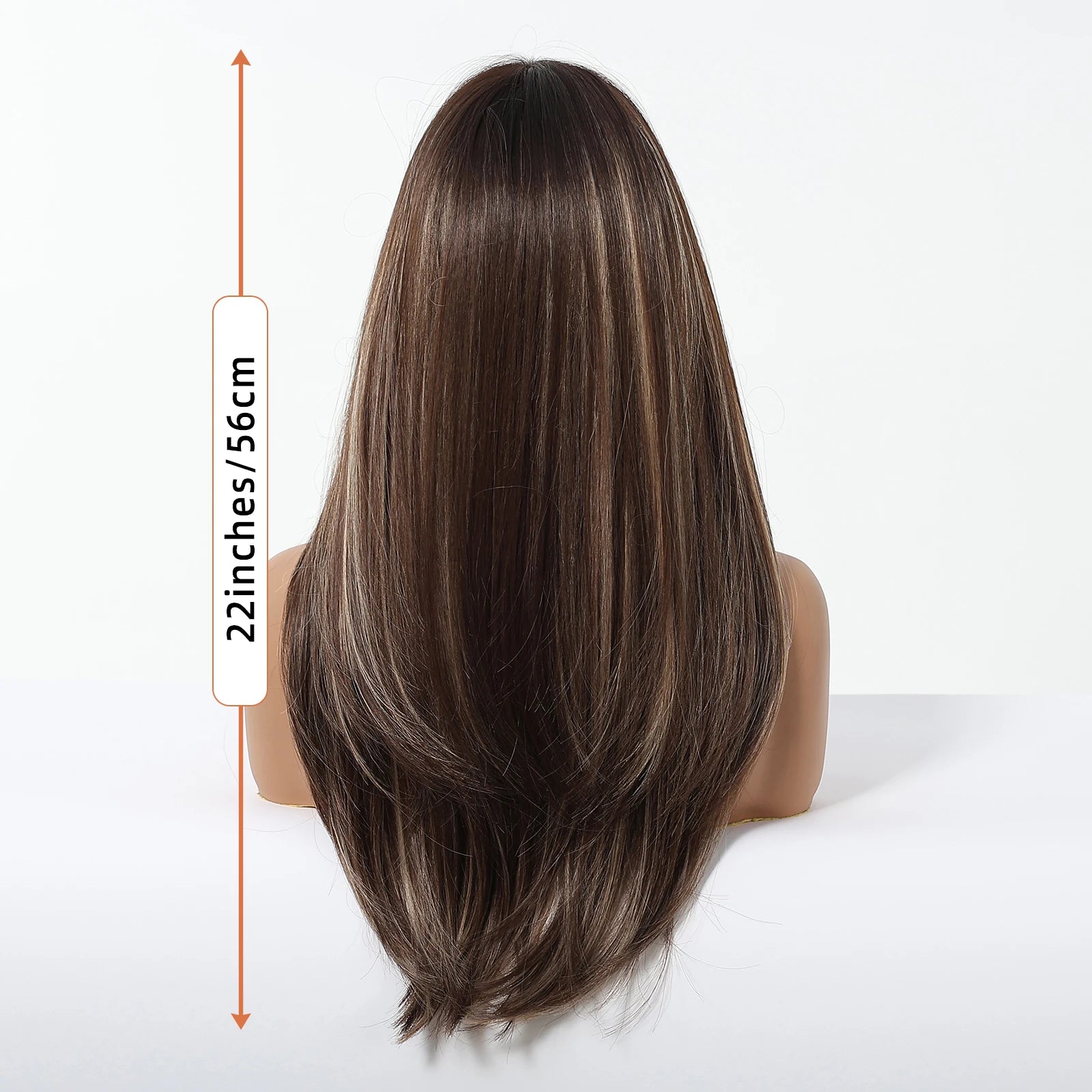 ALAN EATON Long Brown Highlight Synthetic Wig Layered Straight Hair Style Wigs Realistic Fake Hair for Daily Wear High Temperature Wigs