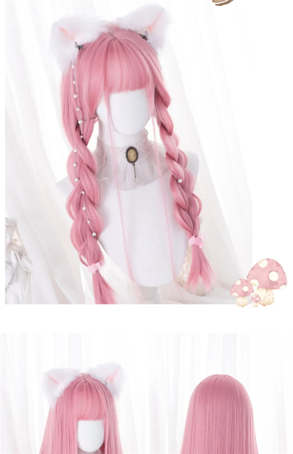 LM Cosplay Wig With Bangs Synthetic Straight Hair Wigs 24 Inch Long Heat-Resistant Pink Hair Style For Women