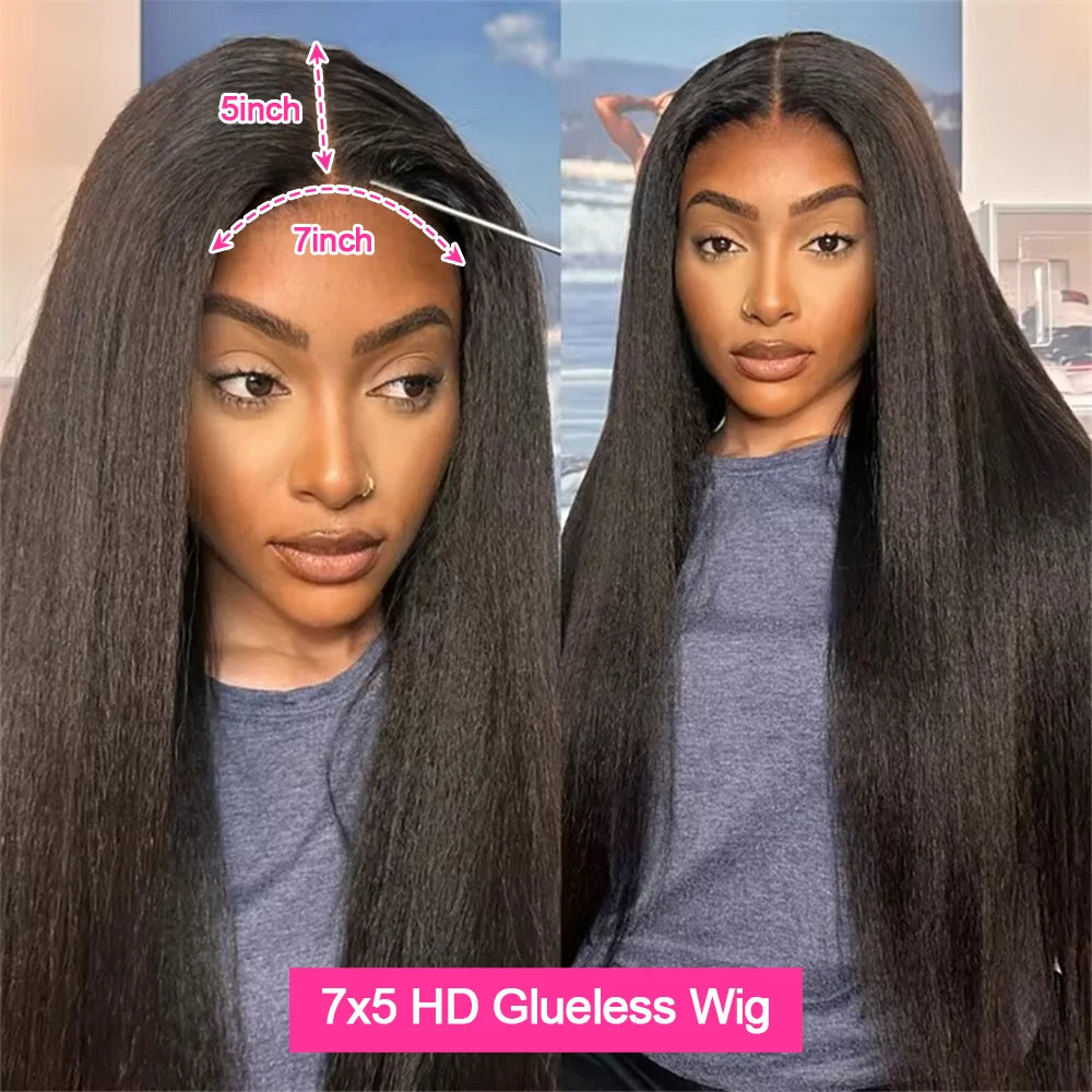 Pre Cut No Glue Glueless Wig Wear to Go Kinky Straight 13x6 360 HD Lace Frontal Wigs Yaki Straight 100% Human Wigs Hair
