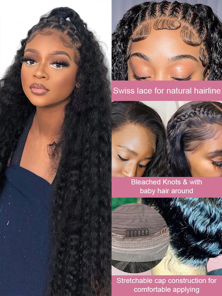40 50 Inch HD 13x6 Deep Wig Wave Lace Frontal Wigs Hair Brazilian 13x4 Water Wave Curly Lace Front Human For Women 300 Density