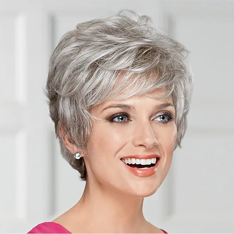 HAIRJOY Synthetic Hair Wigs Women Classic Short Wig Layers Curly Grey Wigs Hair Style for Women