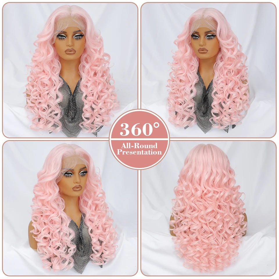 Latisha HD Synthetic Lace Front Wigs Curly Pre Plucked Lace Frontal Wig with Bangs for Women Highlight with Babyhair 24Inch Wigs