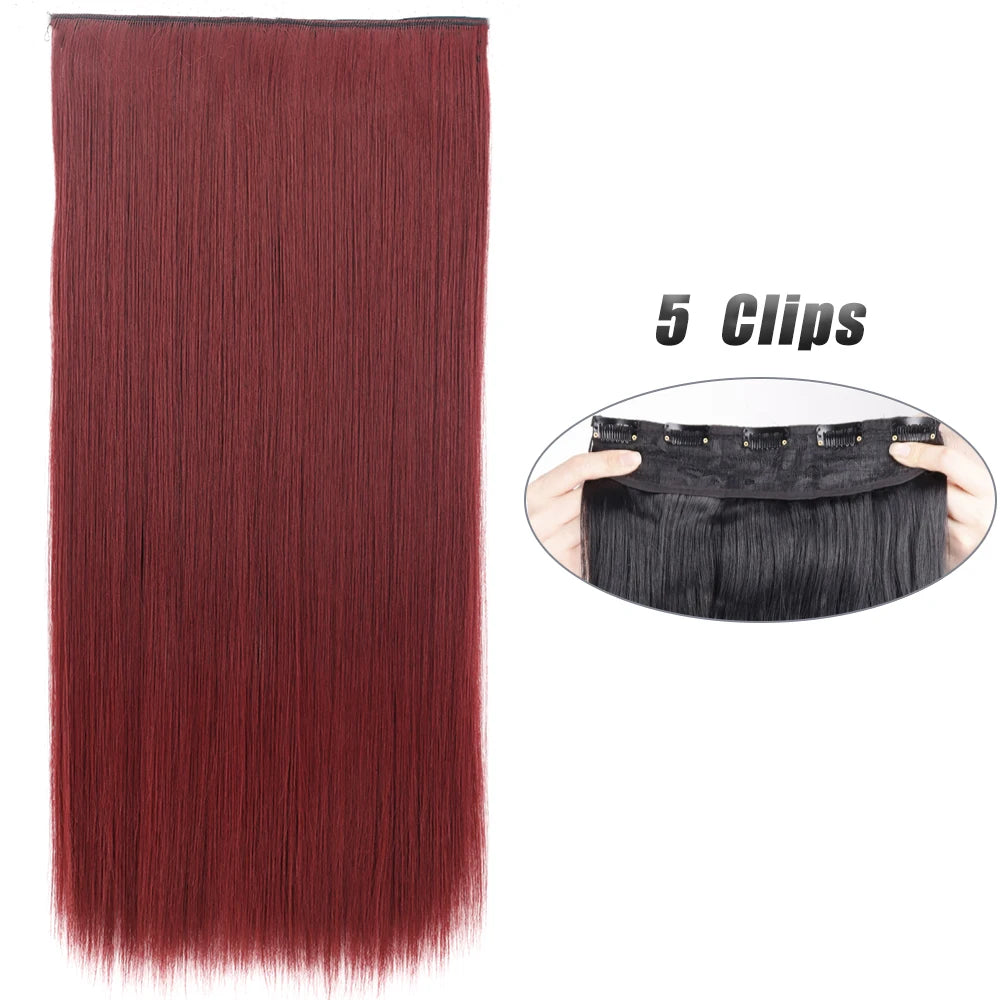 Synthetic Wig 5 Clip In Hair Accessories and Extensions Long Straight Wigs Hair Style Hairpiece Black Brown Blonde 80CM Natural Fake Hair For Women